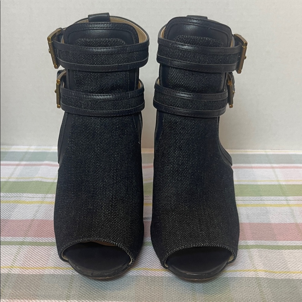 Michael Kors Black Open-Toe Ankle Booties with Double Buckle Straps